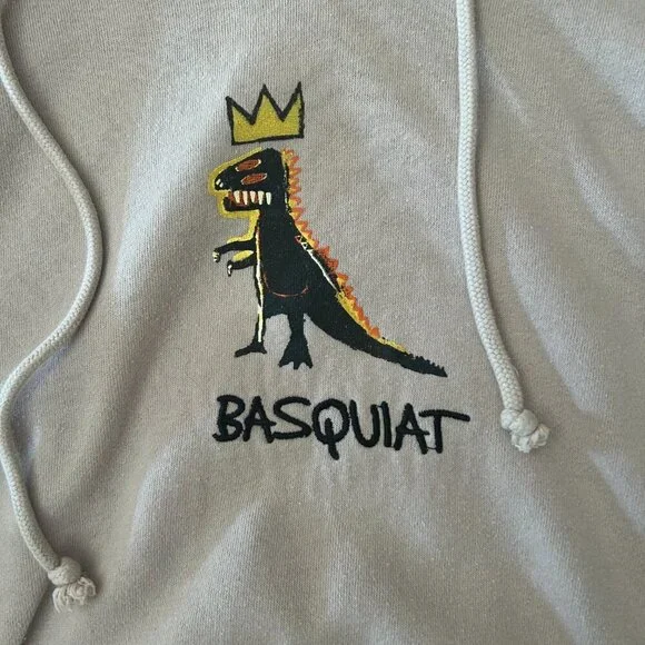 Jean Michel Basquiat Mens XL Sweatshirt Dinosaur Hoodie Streetwear Embroidered - Picture 3 of 11